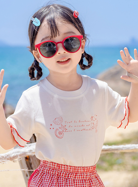 bi8bo女童短袖T恤夏季2026莱赛尔冰丝垂感木耳边儿童上衣36301
