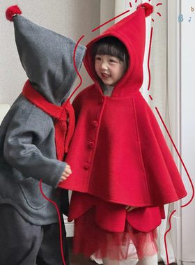 bi8bo连帽年服斗篷女童2025冬季新款女宝节日氛围感31756