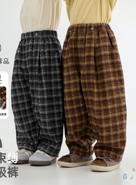 Bi8Bo2025秋冬新款儿童裤子男女童格子休闲可爱格纹裤童装 31725