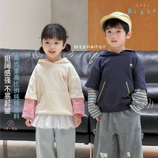 BI8BO童装男童女童春款卫衣假两件休闲服儿童2026年新款大童上衣