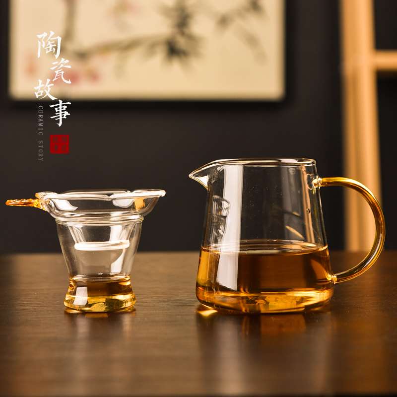 新品陶瓷故事茶漏器网茶具配件公道杯茶漏套装一体茶水分离过玻璃