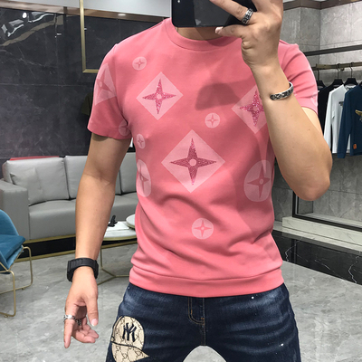 短袖青中年印花烫钻T恤