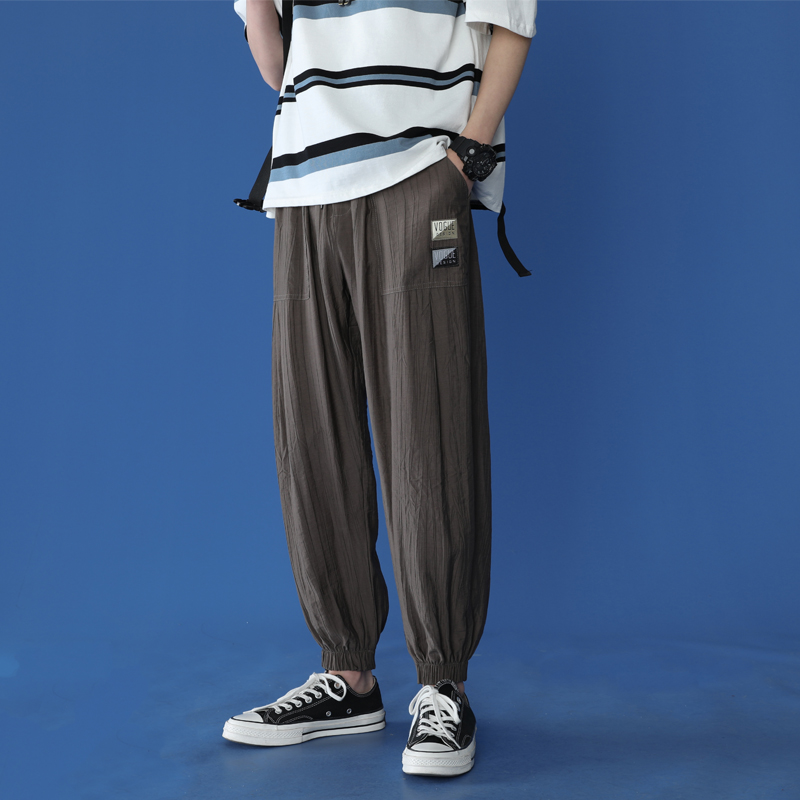 Pants men's sports super thin ice silk summer air conditioning loose casual nine minute speed dry pants