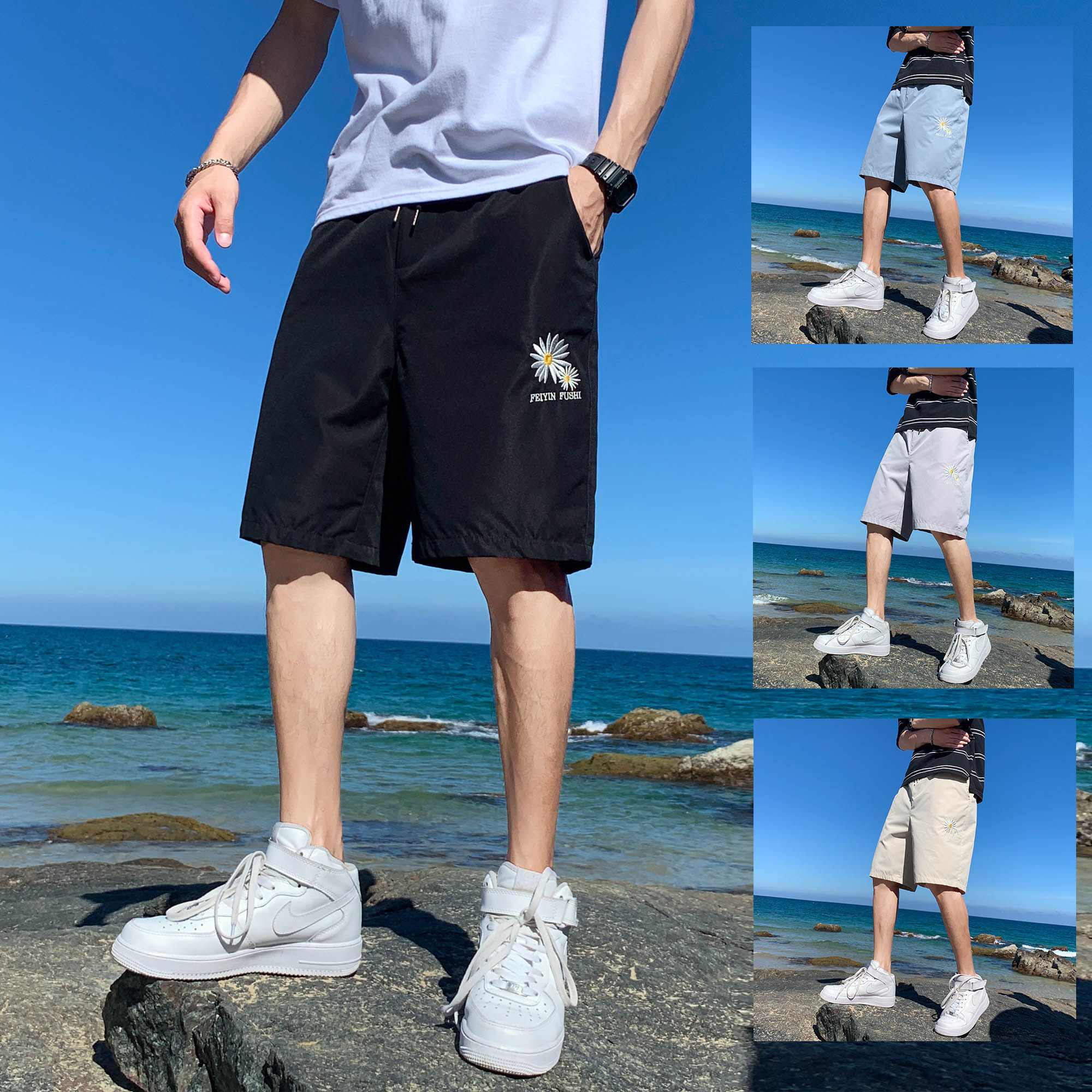 夏季新款短裤韩版潮流小雏菊宽松休闲五分裤男d,男装休闲裤,电商C305A