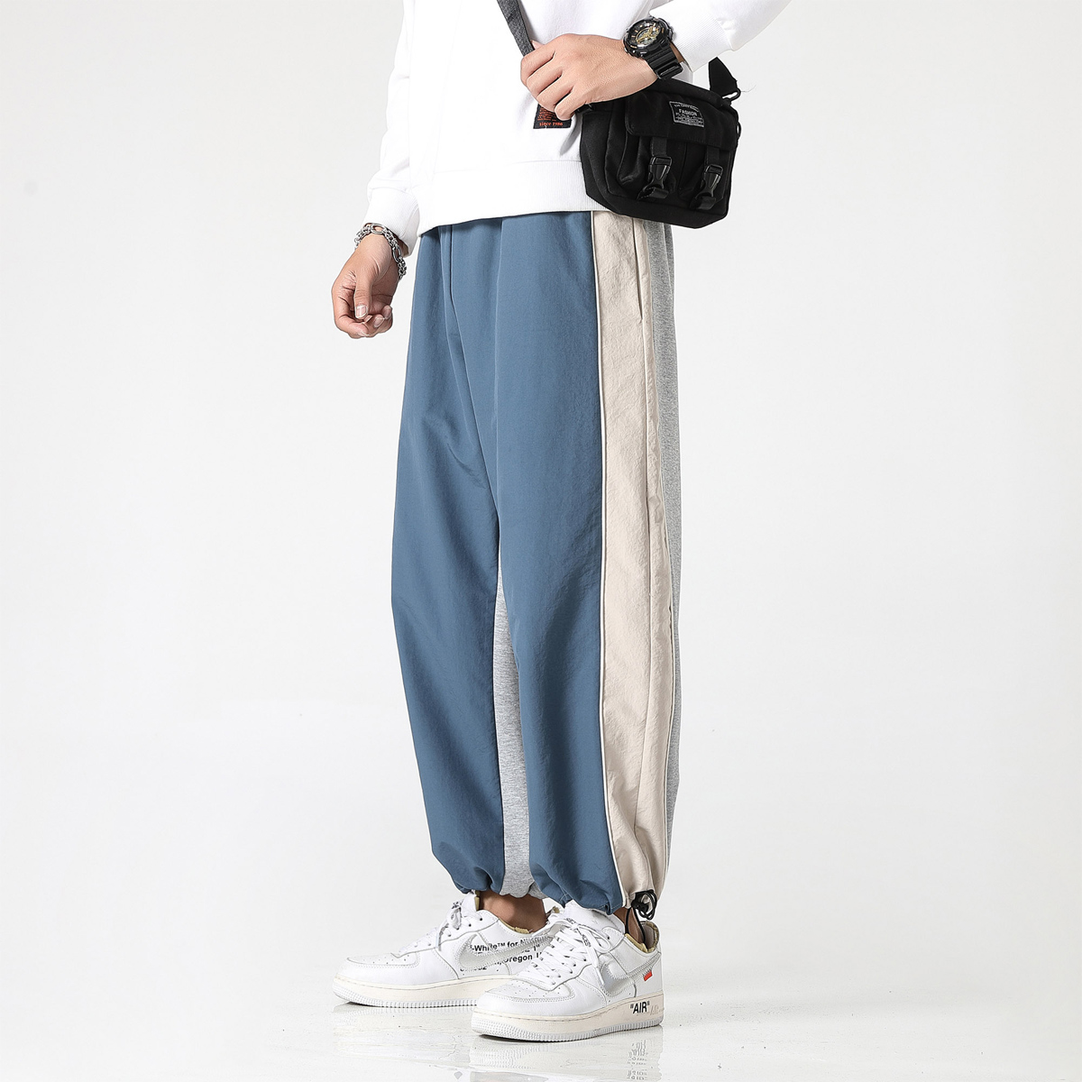 Spring new sportswear men's loose legged pants Korean Trend versatile stitching casual pants