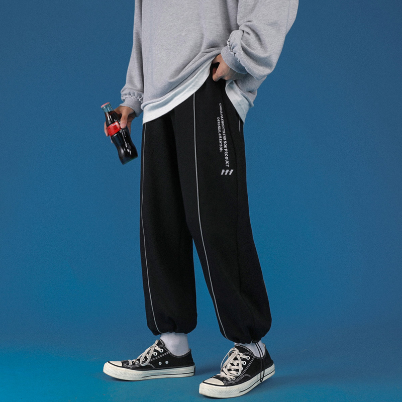 Spring new drawstring Leggings men's trend loose straight wide leg casual sports Capris