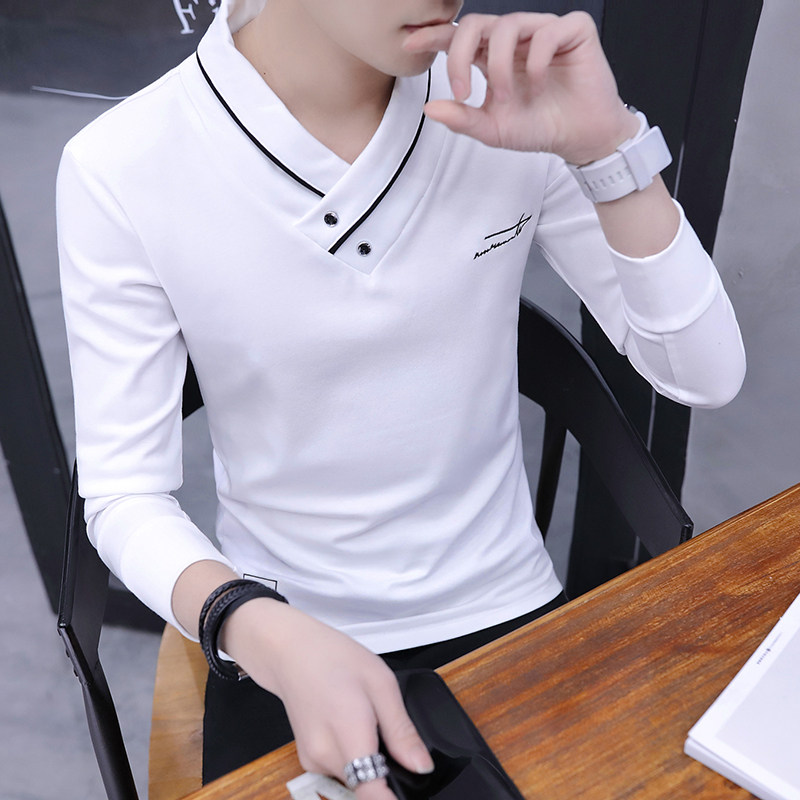 Men's long sleeve T-shirt autumn sweater collar T-shirt pure cotton bottom top fashion shirt autumn wear