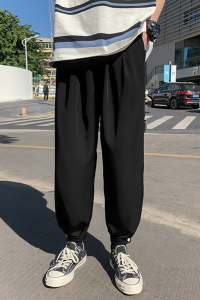 夏季休闲冰丝垂感宽松大码韩版潮流百搭运动哈伦九分裤男91-特