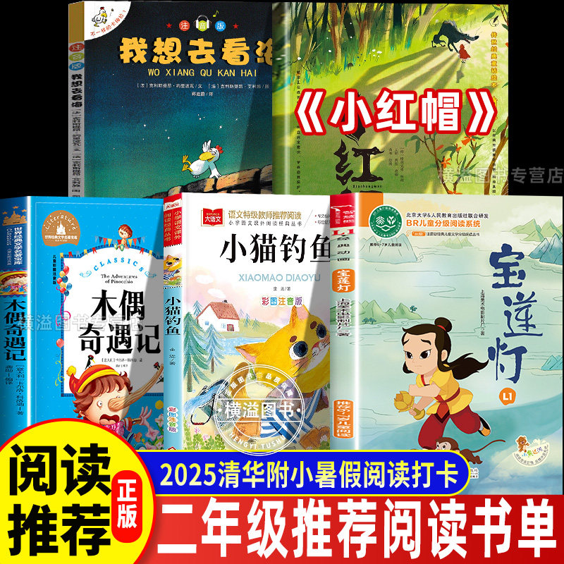 2025清华附小单推荐二年级全套5册不一样的卡梅拉我想去看海注音版木偶奇遇记小红帽宝莲灯带拼音2年级带拼音暑假阅读小猫钓鱼金近