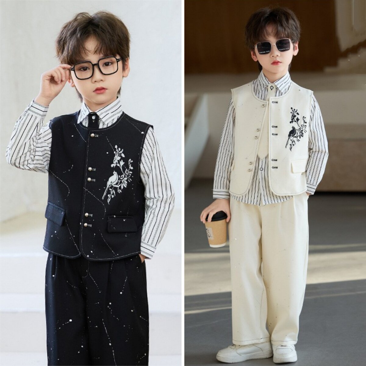 男童西装套装中山装儿童新中式礼服男孩演讲比赛演出服王子小西服