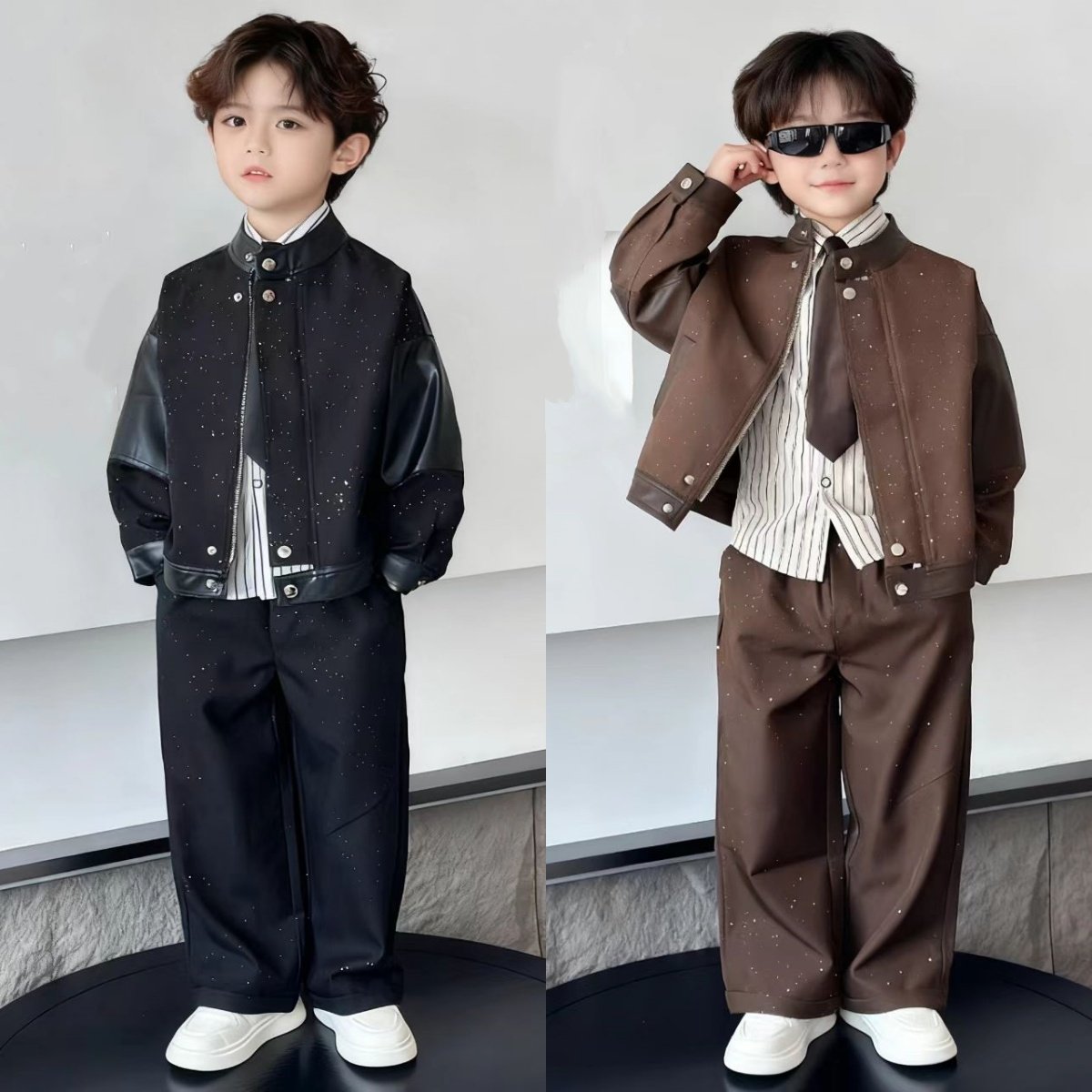 小男孩新中式国风皮衣外套