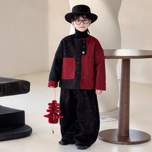 男童红色新年外套潮帅气时髦冬装韩范痞帅儿童炸街痞帅童装过年服