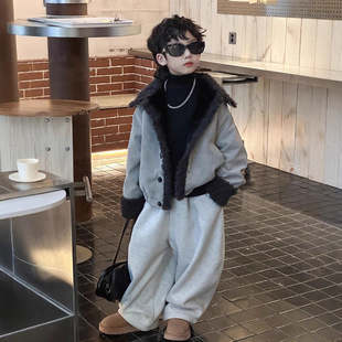 男童外套2025新款今年流行爆款儿童超好看潮帅气时髦鹿皮绒冬装潮