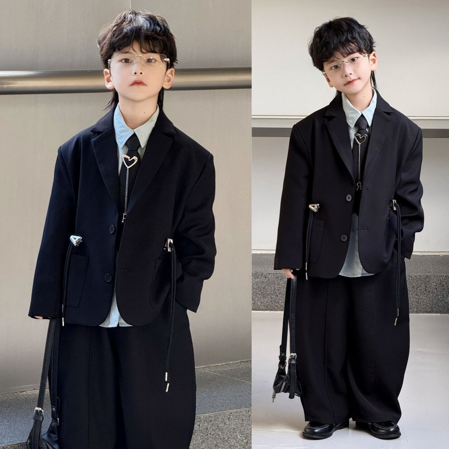 男宝宝生日宴西服秋男童西装套装潮帅气时髦男孩花童礼服休闲儿童