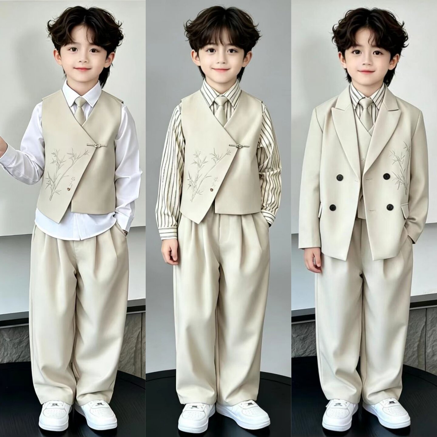 儿童西装国风马甲礼服中山装男童主持人服装西服套装男孩生日衣服