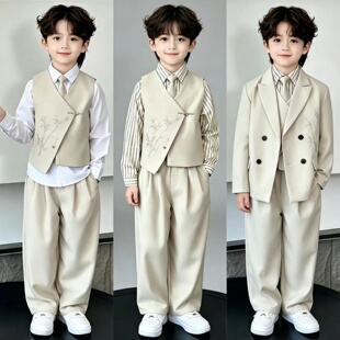 儿童西装礼服中山装男童主持人国风服装西服套装男孩参加婚礼衣服