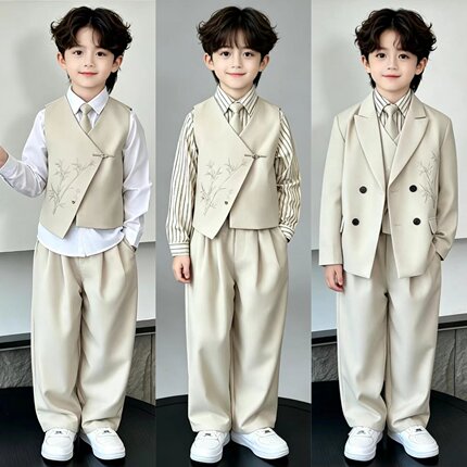 儿童西装国风马甲礼服中山装男童主持人服装西服套装男孩生日衣服
