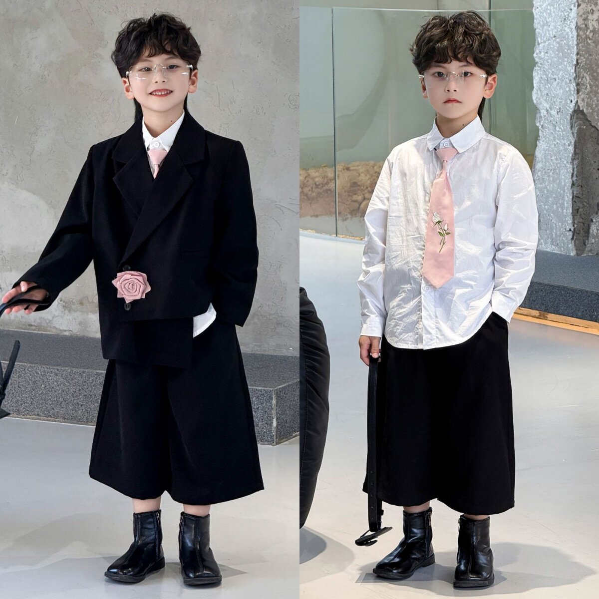 男童西装套装潮帅气时髦小少爷西装模特走秀痞帅西服儿童生日礼服