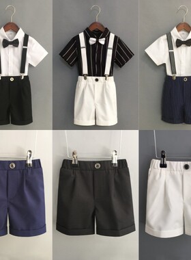 男童西装短裤夏季黑色儿童西装裤男宝宝背带裤套装小男孩礼服裤子