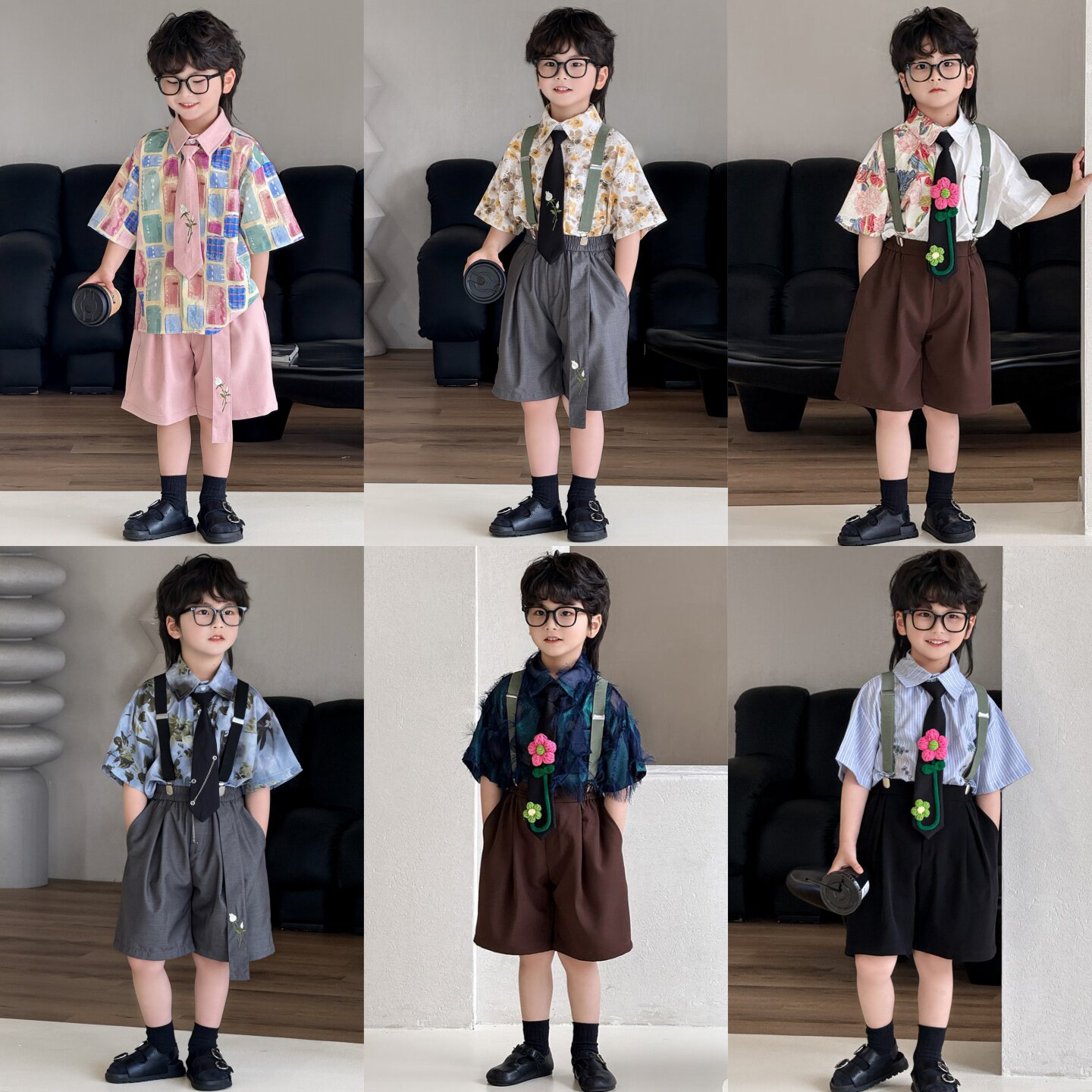 六一男童礼服背带裤套装儿童幼儿园毕业照西装男孩模特走秀演出服