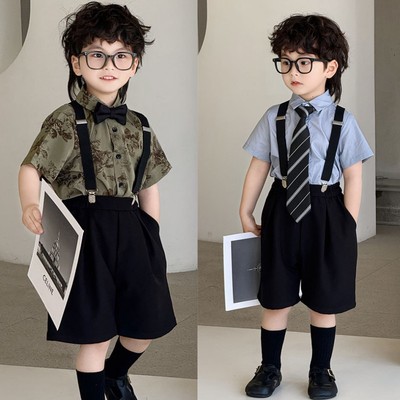 男宝宝西装套装男童小主持人男孩生日西服花童儿童礼服夏季演出服