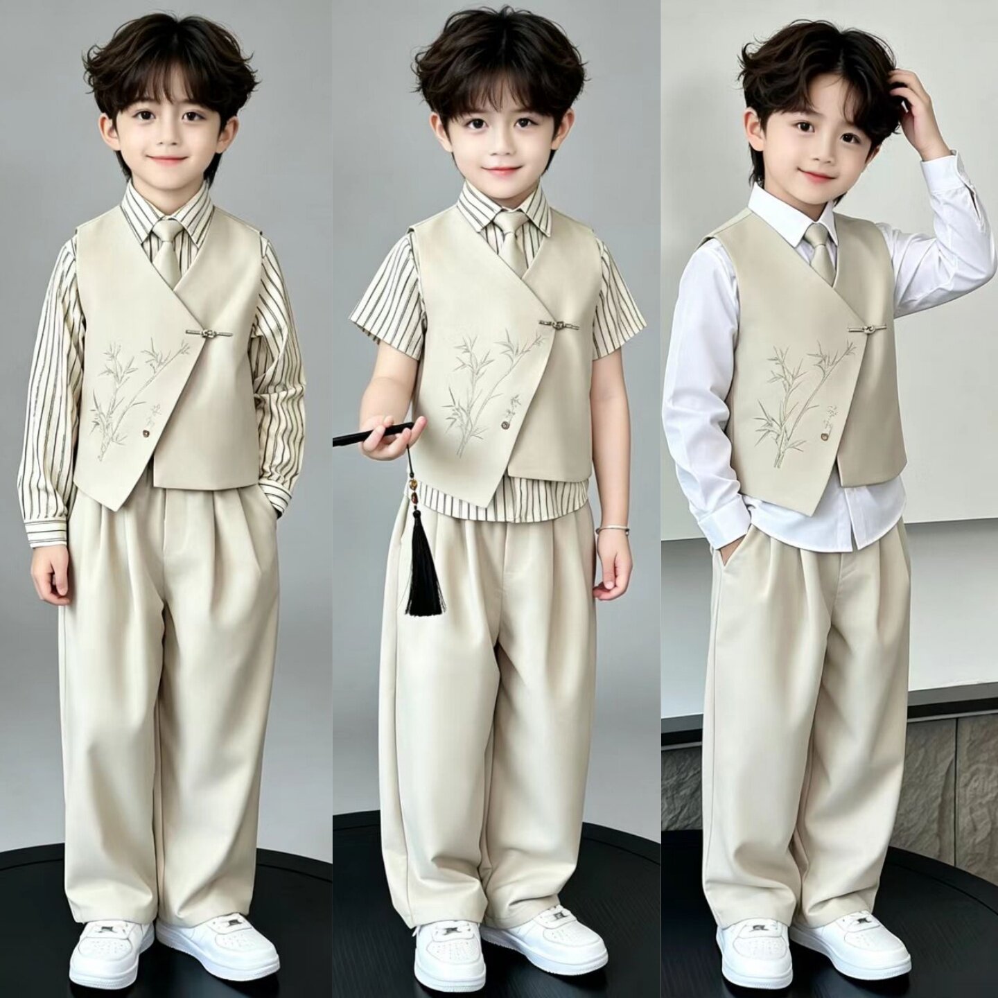儿童西装礼服中山装男童主持人国风服装西服套装男孩参加婚礼衣服