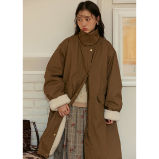 棉服女冬季 风衣式 立领加厚宽松棉衣 环保羊羔毛保暖长款 BLUEerror