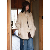 BLUEerror 兔毛保暖毛茸茸系带毛绒皮草女毛毛加厚皮毛一体外套冬