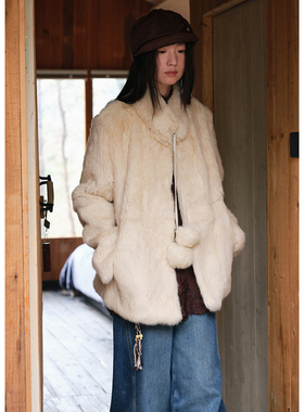 【01/04 00:00新品】兔毛保暖系带毛绒皮草女加厚皮毛一体外套冬