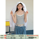 BLUEerror 花边灰色吊带背心女针织带胸垫外穿显瘦上衣夏 修身 短款