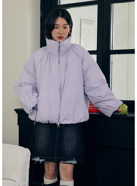 BLUEerror  宽松立领加厚轻盈纸感羽绒服女紫色保暖鸭绒外套冬季