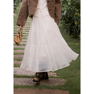 a字裙冬伞裙 长款 BLUEerror 肌理感高腰白色网纱半身裙女长裙法式