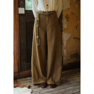 裤 BLUEerror 冬季 女慵懒加厚休闲长裤 子 宽松卡其色保暖加绒阔腿裤