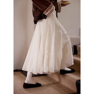 气质伞裙秋冬裙子a字裙 半身裙女法式 BLUEerror 宽松压褶白色长款