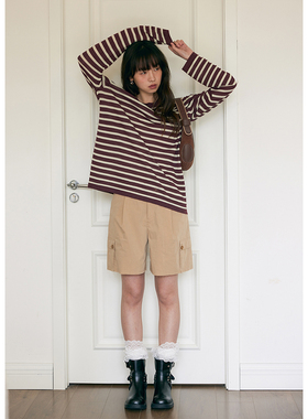 BLUEerror 宽松高腰黑色工装短裤女环保水洗休闲中裤夏季五分裤