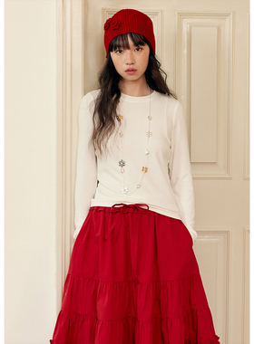 BLUEerror修身显瘦圆领灰色针织打底衫女休闲内搭纯色长袖T恤早秋