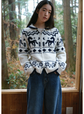 【01/04 00:00新品】羊毛粗针提花拉链毛衣开衫女慵懒针织衫秋冬