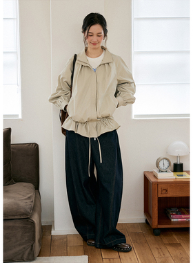 BLUEerror 立领花苞拉链短款风衣女宽松夹克外套秋季