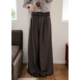 女法式 裤 阔腿裤 休闲裤 BLUEerror 子秋季 宽松花边腰带垂感灰色西装