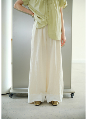 BLUEerror 莱赛尔慵懒花边拼接灰色休闲裤女轻薄宽松阔腿裤夏季