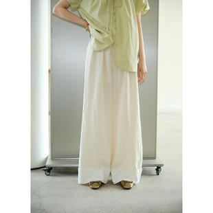 夏季 女轻薄宽松阔腿裤 莱赛尔慵懒花边拼接白色休闲裤 BLUEerror