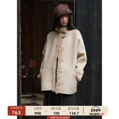 00新品 毛绒立领保暖双面呢大衣女毛领呢子外套冬季