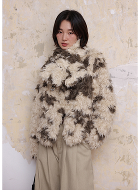 BLUEerror 宽松慵懒保暖毛绒环保皮草外套女短款仿兔绒上衣秋冬