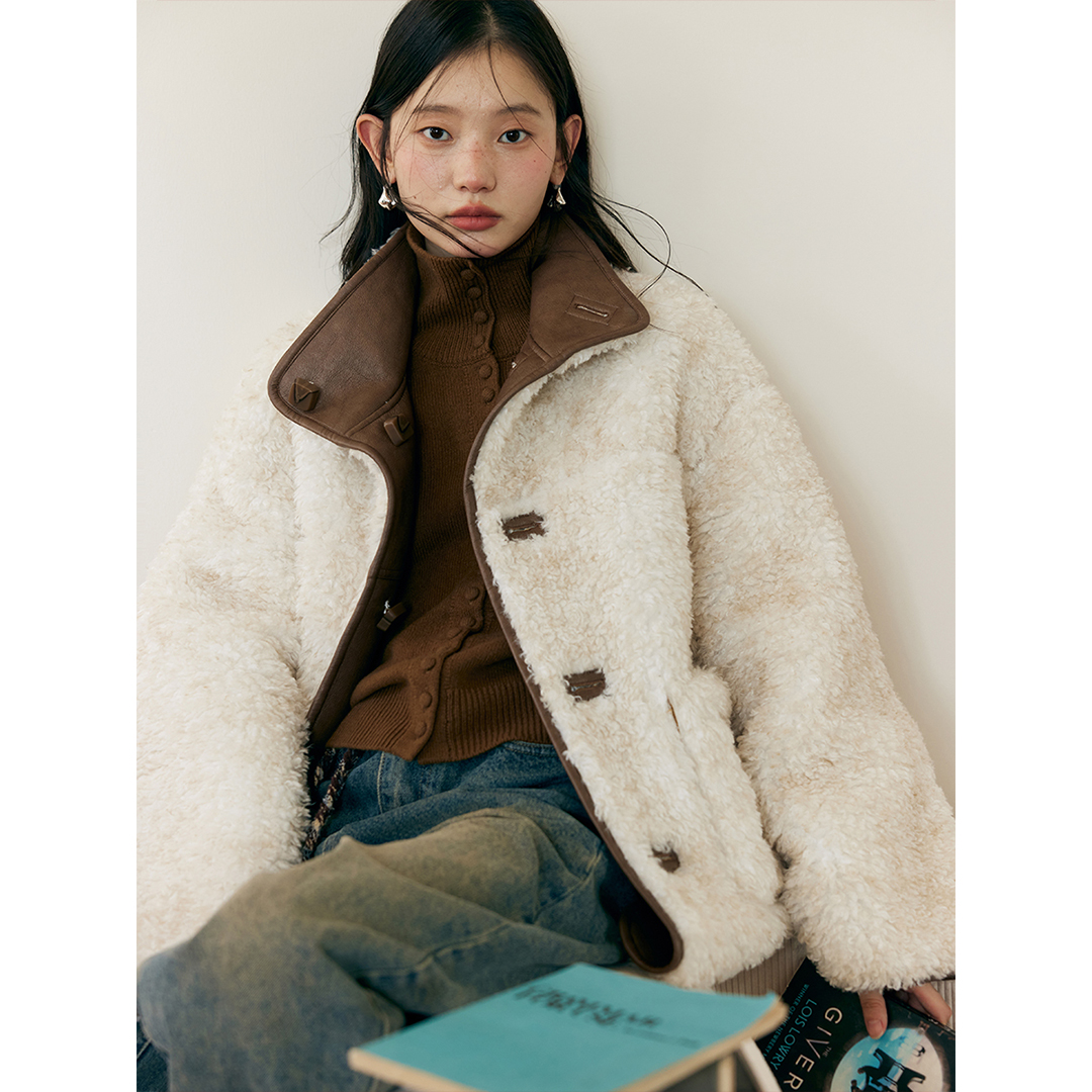 双面穿皮毛一体立领外套