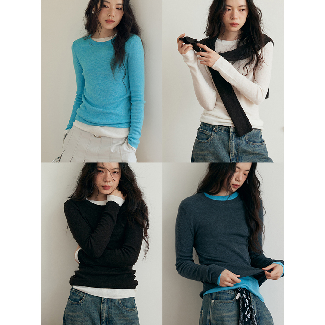 修身显瘦堆堆领羊毛黑色打底衫