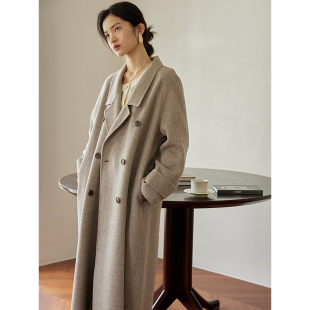 BLUEerror100纯羊毛大衣双面呢中长款 毛呢外套女冬宽松燕麦色呢子