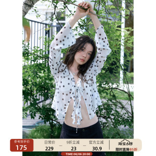 【6/6 20:00新品】轻薄微透乔其雪纺衬衫女短款波点防晒罩衫夏季