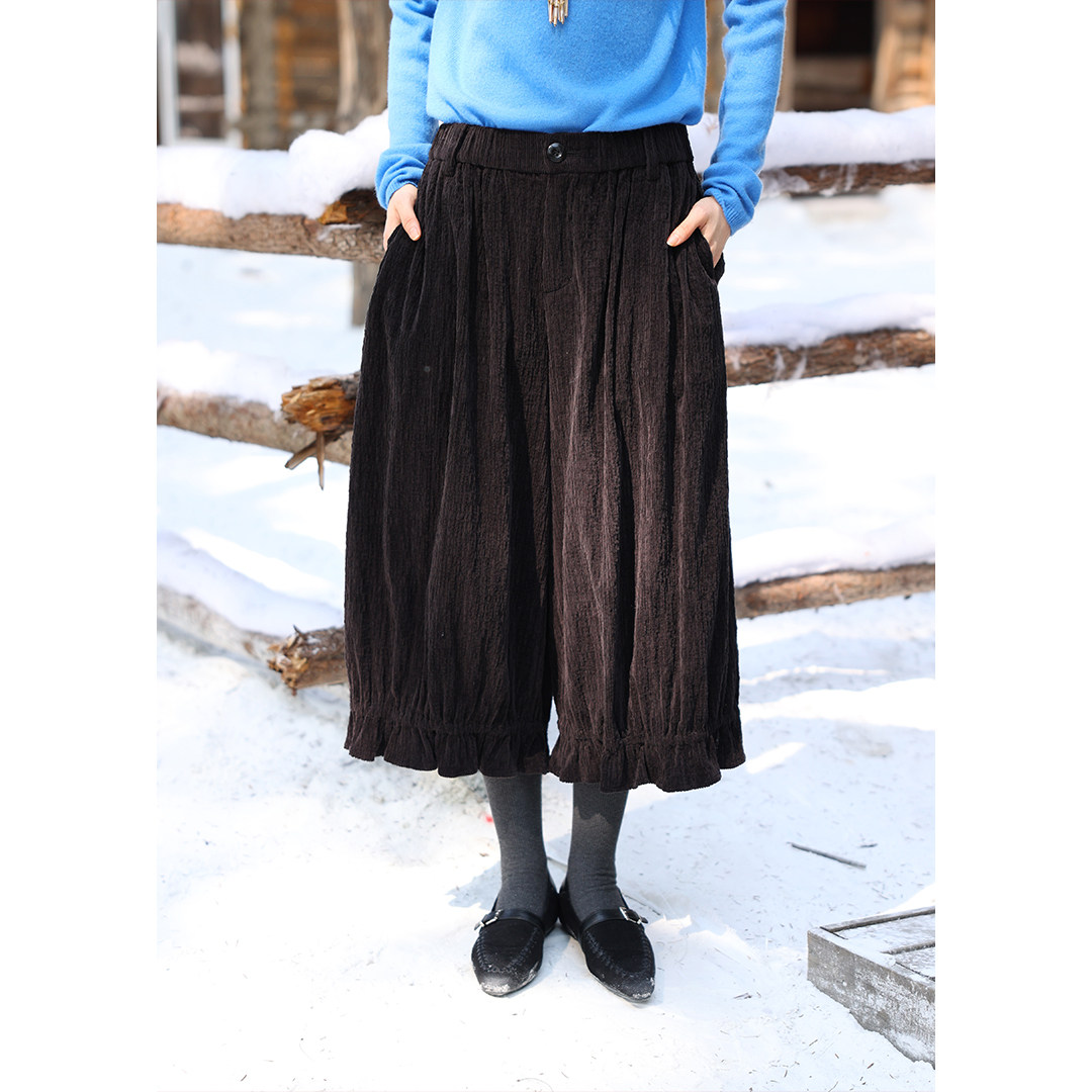 【10/31 20:00新品】泡泡绒肌理黑色灯芯绒灯笼裤女花苞八分裤冬