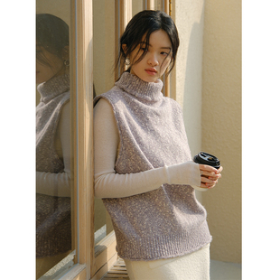BLUEerror 宽松慵懒羊毛高领马甲针织背心女冬保暖叠穿毛衣马夹
