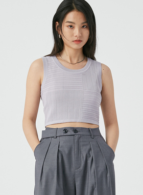 BLUEerror简约修身无袖短款紫色针织吊带背心女内搭纯色上衣春季